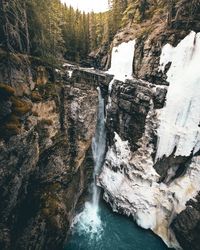 Water flowing through rocks