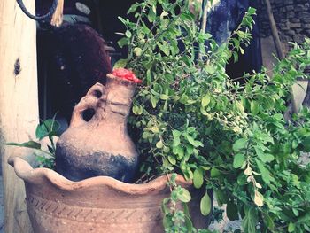 Close-up of statue on potted plant