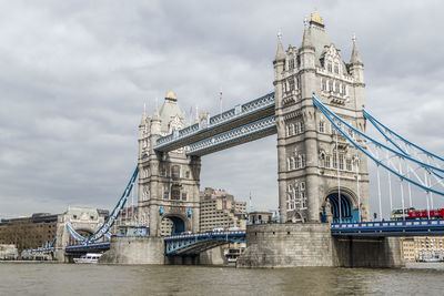 View of bridge over river against cloudy sky