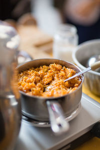 Close-up of food in plate on table