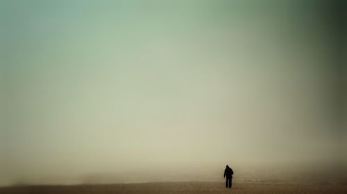 Rear view of silhouette man walking against clear sky