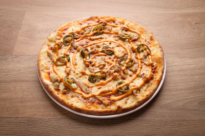 Directly above shot of pizza on table