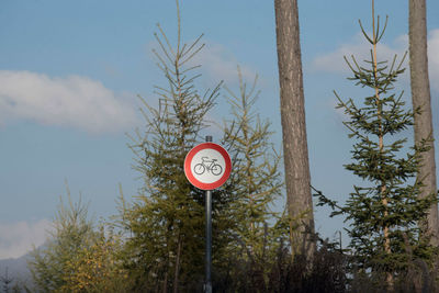 Driving ban for cyclists traffic sign on a forest road