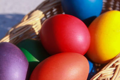 Close-up of colorful easter eggs on table