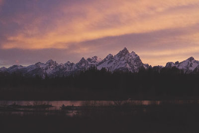 Scenic view of lake against cloudy sky during sunset