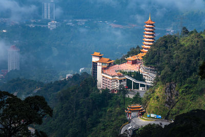 High angle view of buildings in city