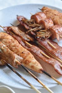 High angle view of food in plate on table