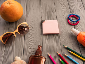 Directly above shot of objects on table