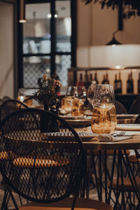 Glass of food on table in restaurant