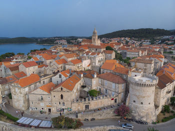 High angle view of townscape against sky