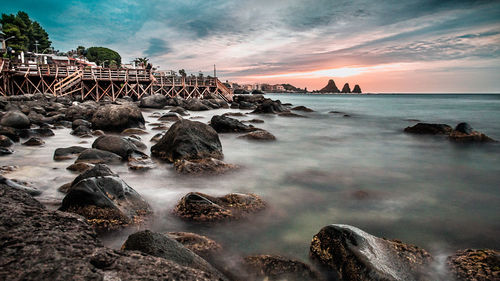 Scenic view of sea against sky during sunset