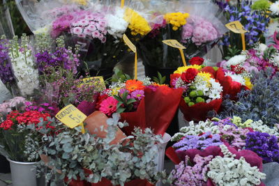 Various flowers in market for sale