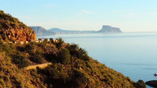 Scenic view of bay against sky