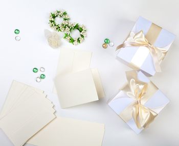 High angle view of white paper on table