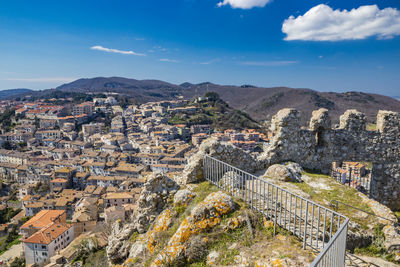 High angle view of townscape against sky