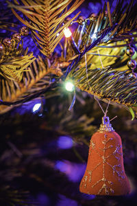 Close-up of illuminated christmas tree