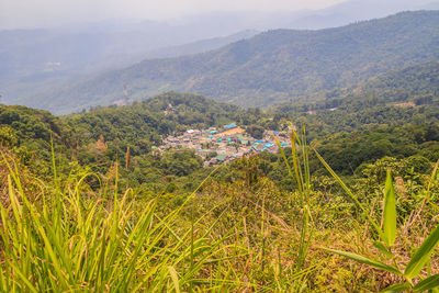 Scenic view of landscape and mountains against sky