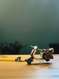 Close-up of toy car on table