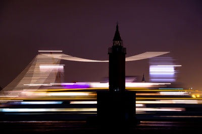 Light trails on building at night