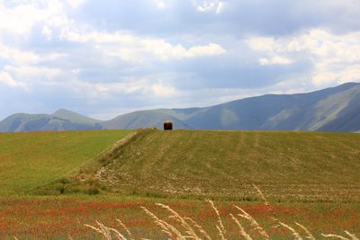 Scenic view of landscape against cloudy sky