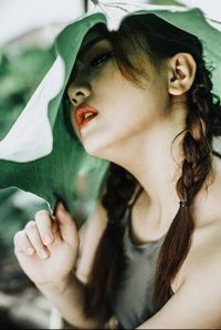 Close-up portrait of a beautiful young woman