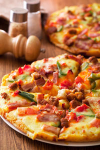 Close-up of pizza on table