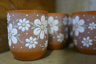 Close-up of ice cream on table pottery teapot clay ornament handmade