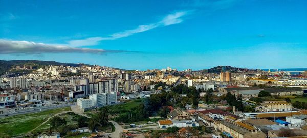 High angle view of townscape against sky