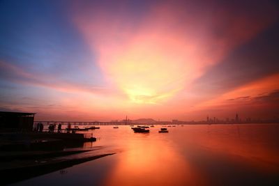 Scenic view of lake against sky during sunset