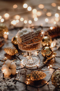 Close-up of christmas decorations on table