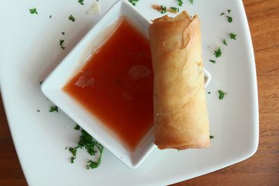 High angle view of meal served in plate