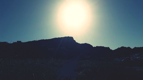 Scenic view of silhouette mountain against clear sky