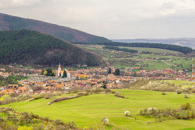 Panoramic view of poplaca village in transylvania, romania