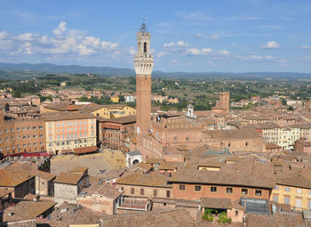 High angle view of townscape against sky