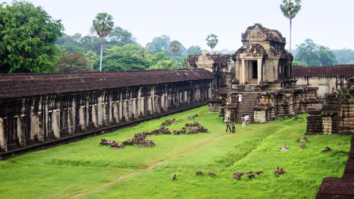 High angle view of temple against sky