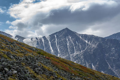 Scenic view of snowcapped mountains against sky