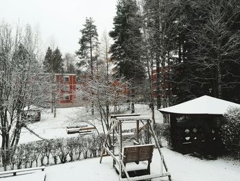 Built structure on snow covered landscape