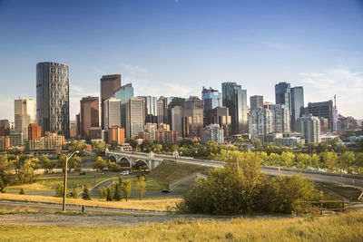 Modern buildings in city against sky