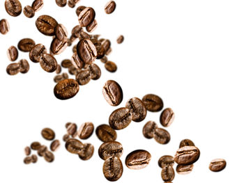 Close-up of coffee beans against white background