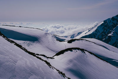 Scenic view of snowcapped mountains against sky