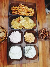 High angle view of food on table