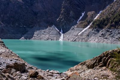 Scenic view of dam against sky