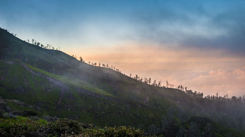 View of kawah ijen mountain and lake in indonesia