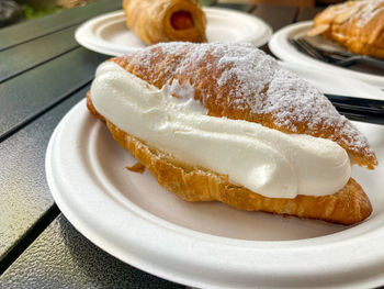 Close-up of dessert served on table