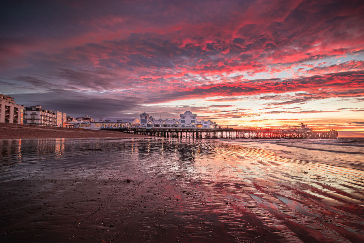 VIEW OF BEACH AT SUNSET