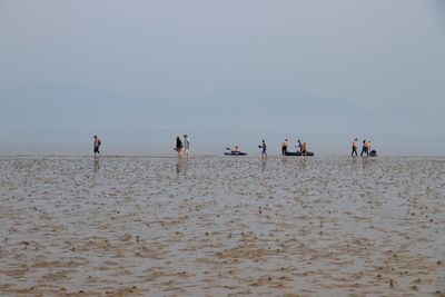 People on beach against sky