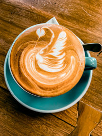 High angle view of coffee on table