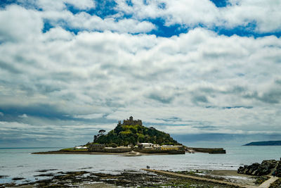 Scenic view of sea and buildings against sky