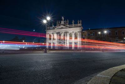 Light trails on road at night