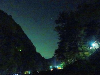 Low angle view of illuminated trees against sky at night